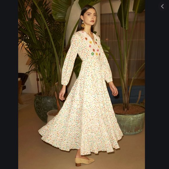 Rixo ELIZA - POLLEN SPOT EMBROIDERY Dress Midaxi